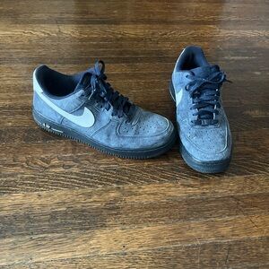 Blue/Charcoal Nike Air Force Ones
 Suede Sneakers